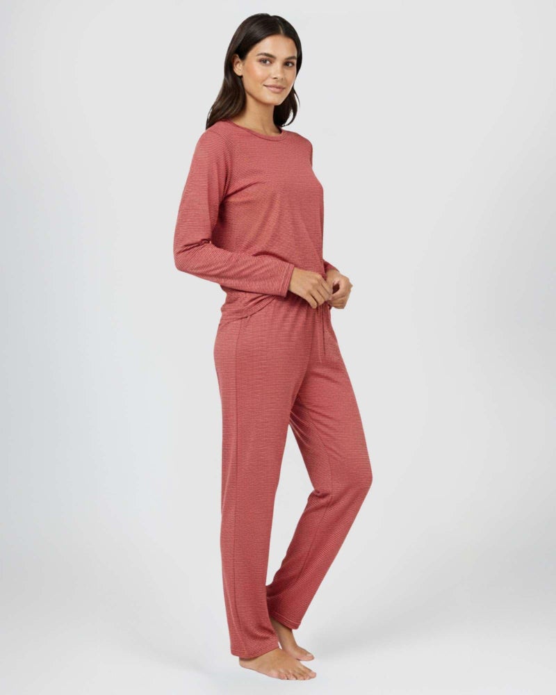 REALESSENTIALS Real Essentials 2 Pack: Women's Comfy Pajama Sets - Short & Long Sleeve Ladies Loungewear Sleepwear PJs (Set B Blue & Burgundy, Medium) - Image 4